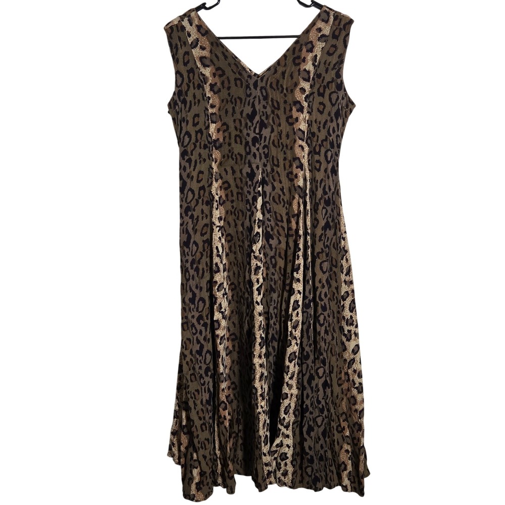 Bila Leopard Print Sleeveless Midi Dress Medium Boho Safari Vintage Earthy 90s‎